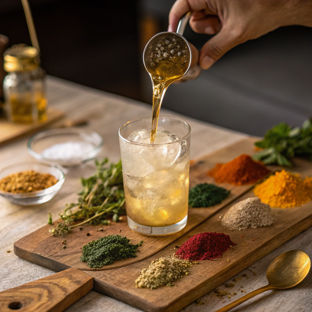 Nootropic Mocktails: 12 Brain-Boosting Alcohol-Free Drinks 7 Hands preparing nootropic mocktail with brain-enhancing herbs and supplements