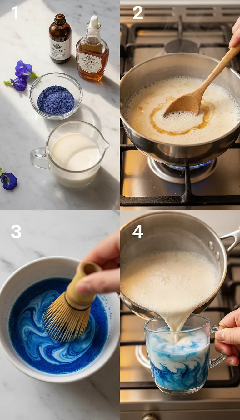 Step-by-Step Instructions for Butterfly Pea Flower Tea Latte (Blue Matcha)