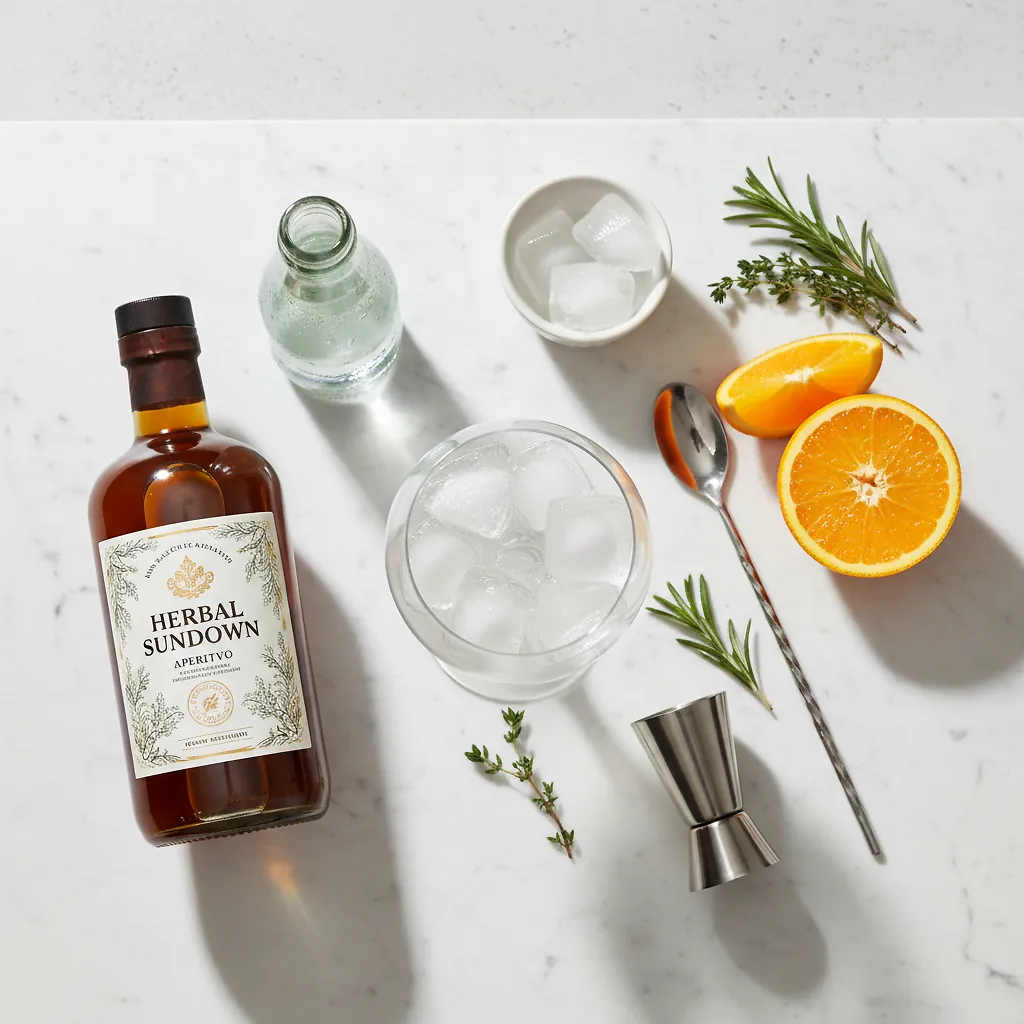 Botanical Aperitif Spritz Recipe | SideChef - Refreshing Non-Alcoholic Drink 2 Botanical Aperitif Spritz ingredients laid out on clean white counter