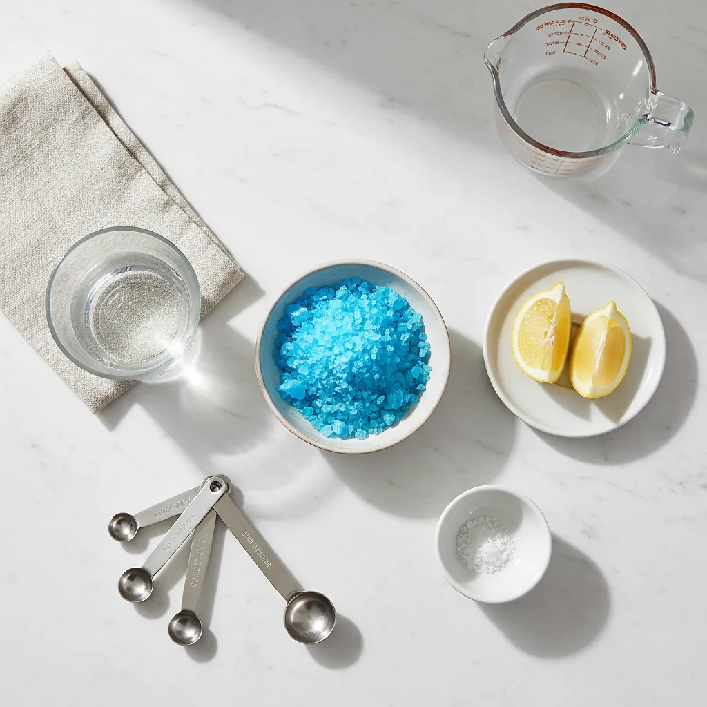 Blue Salt Trick Recipe ingredients laid out on clean white counter