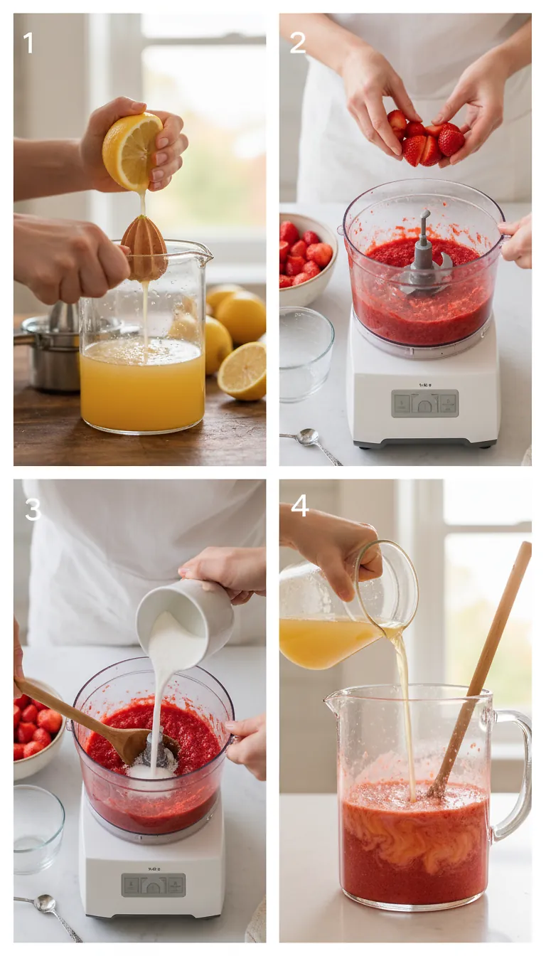 Strawberry Lemonade Mocktail Non-Alcoholic 3 Step-by-Step Instructions for Strawberry Lemonade Mocktail