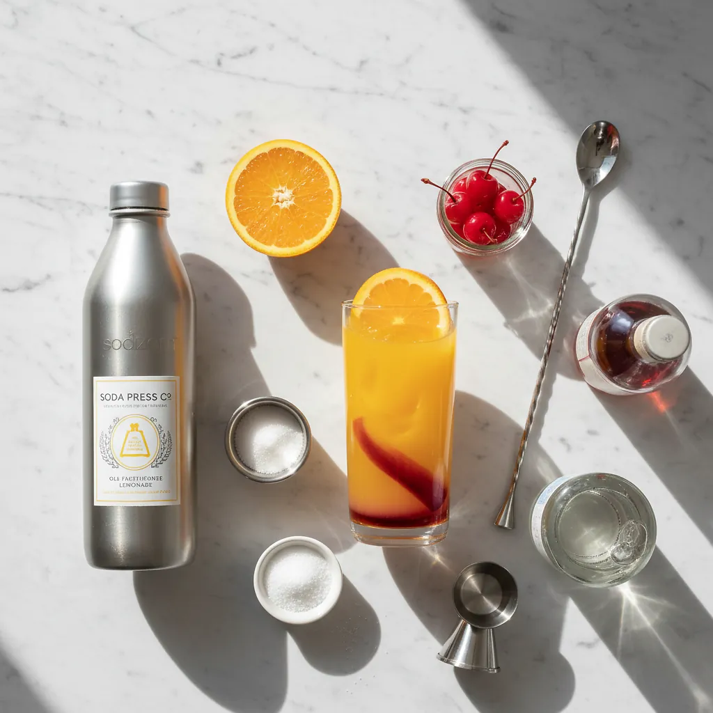 Sparkling Citrus Sunrise ingredients laid out on clean white counter